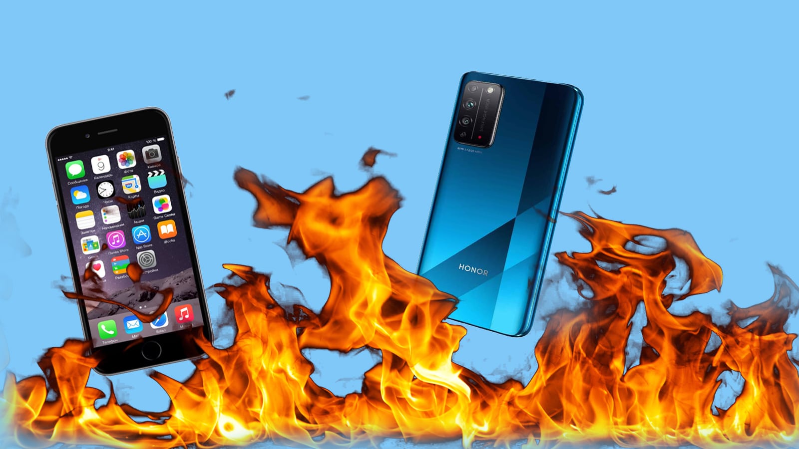 горящие смартфоны