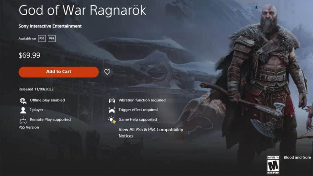 скрин с сайта при покупке игры god of war