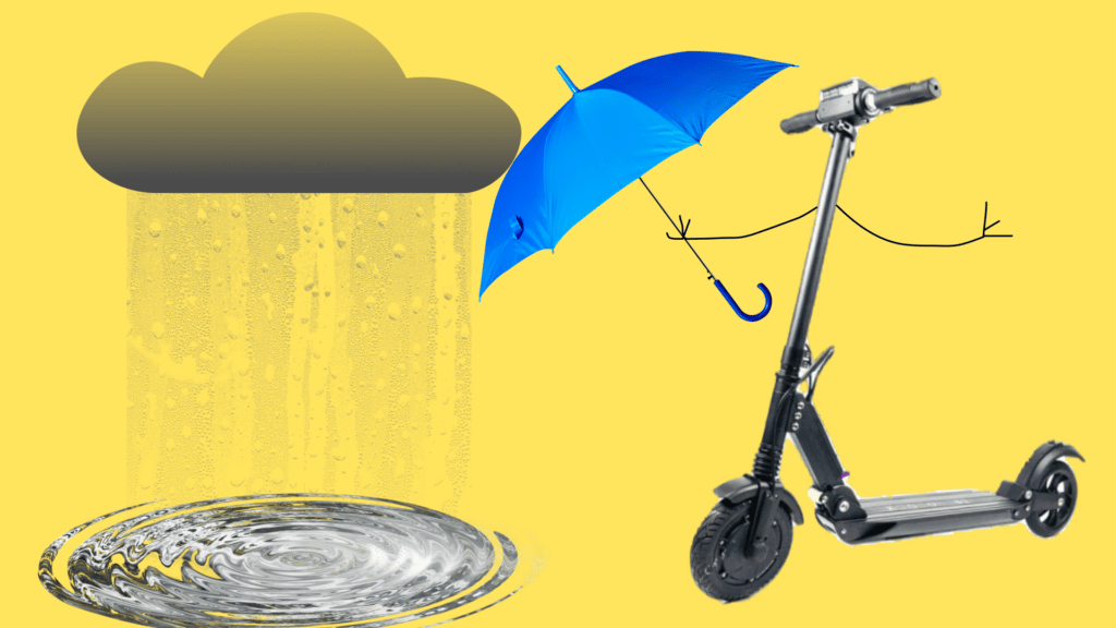 иллюстрация использования электросамоката в дождь