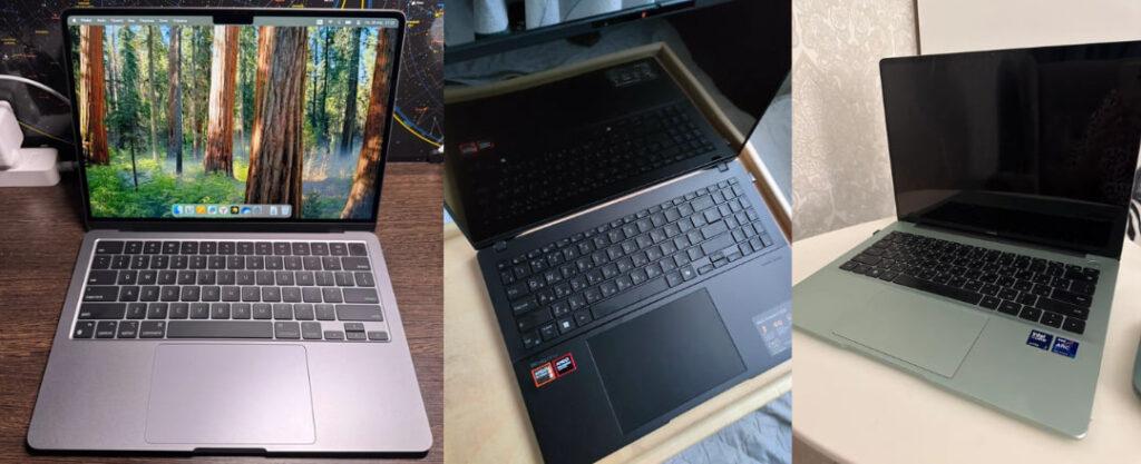 Сравнение внешнего вида ноутбуков: MacBook, Huawei и ASUS