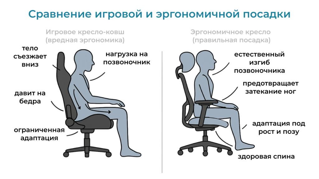 Сравнение игровой и эргономичной посадки. Иллюстрация: My Gadget