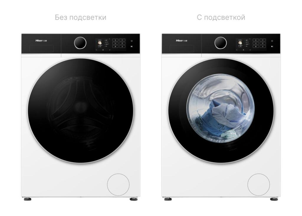 Сравнение стиральной машины Hisense WF5I8043BWF с включенной и выключенной подсветкой