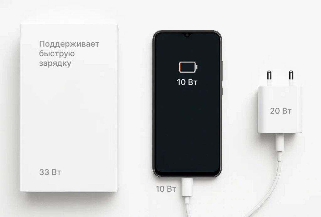 Иллюстрация о количестве поступающих Вт в смартфон, мощности адаптера питания и провода
